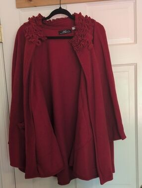 Midnight Velvet Red Ruffle-Trim Open Cardigan